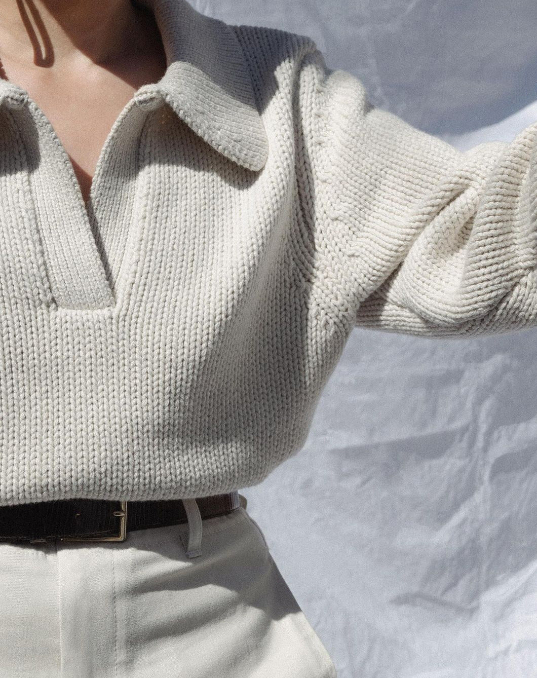 Chic Solid Color Lapel Sweater