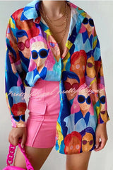 Cartoon Character Avatar Print Fashion Blouse