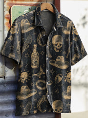 Men's Western Skull Print Short Sleeve Shirt