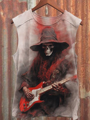 Unisex Retro Heavy Metal Band Skull Print Tank T-Shirt