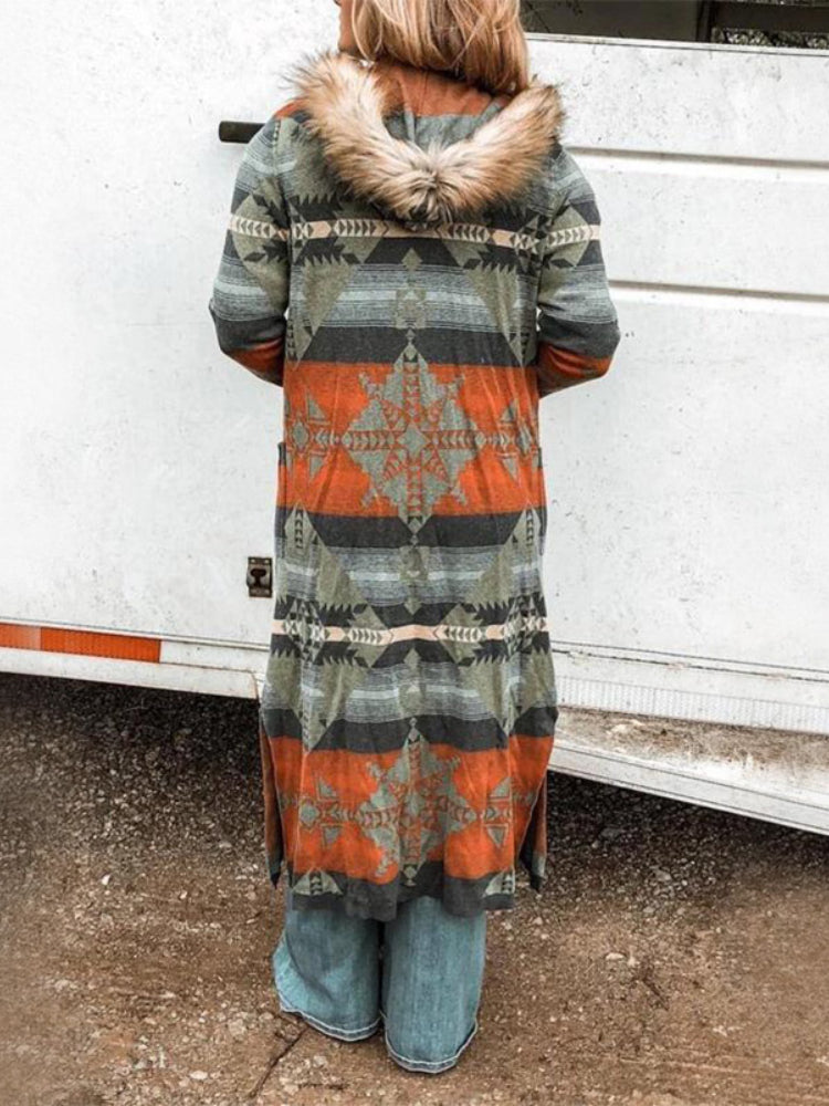 Ethnic Print Casual Long Sleeve Sweater Cardigan