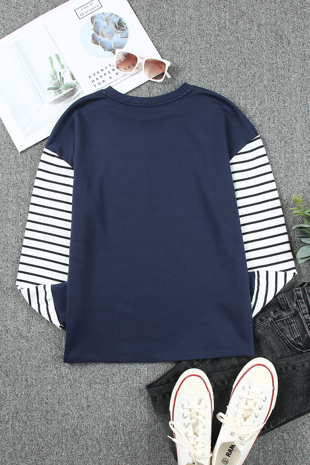 Women's Blue Striped Star Long Sleeve Top