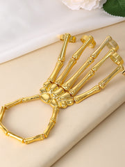 Halloween Skeleton Hand Bone Five Finger Ring Bracelet Adjustable Integrated Chain