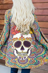 Casual Mandala Skull Print Cardigan