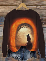 Halloween Forest Witch Pumpkin Print Sweatshirt