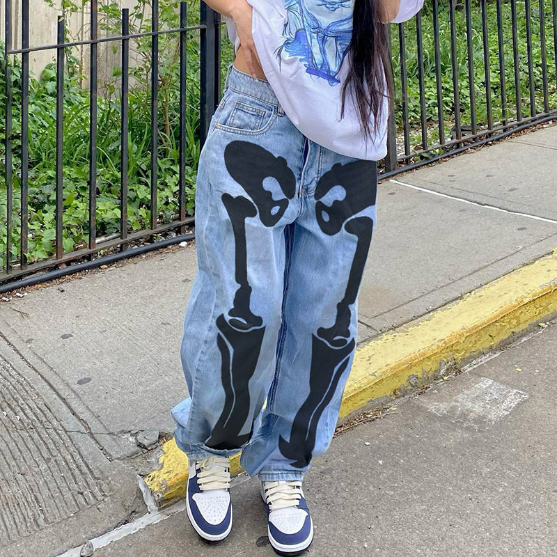 Halloween Print High Waist Straight Jeans