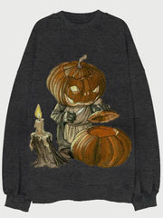 Vintage Pumpkin Ghost Art Print Washed Sweatshirt