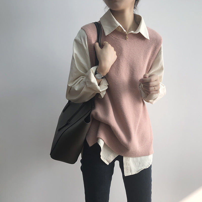 Solid color casual knitted vest