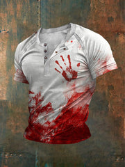 Men's Bloody Halloween Print Henley T-Shirt
