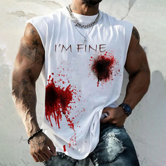 Men's Halloween I'm Fine Funny Round Neck Tank Top