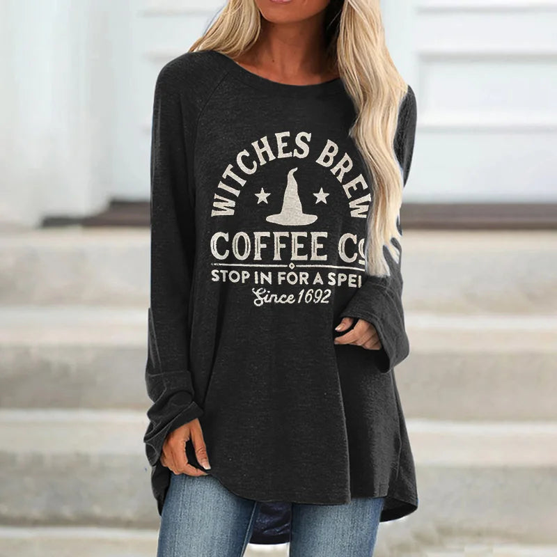 Witches Brew Coffee Co Stop In For A Spell Since 1692 Printed Tunic