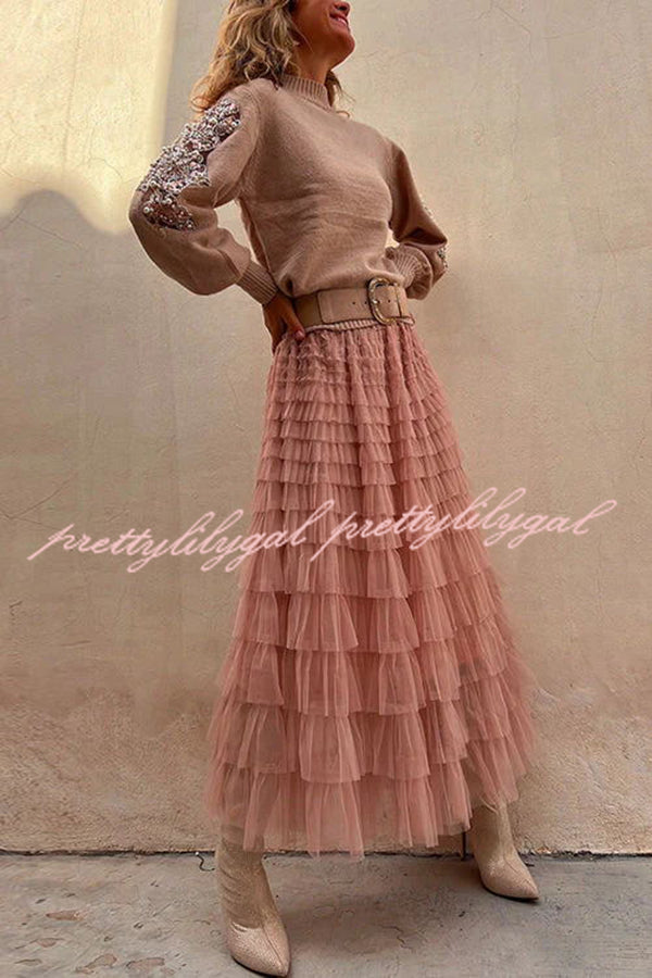 Be Your Own City Queen Tiered Elastic Waist Tulle Maxi Skirt