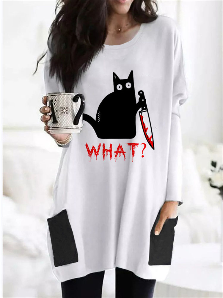 Holding Knife Black Cat What Tunic