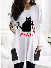 Holding Knife Black Cat What Tunic