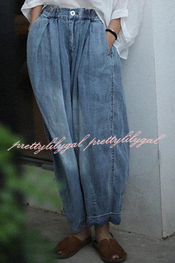 Imelda Vintage Elastic Waist Baggy Lantern Jeans