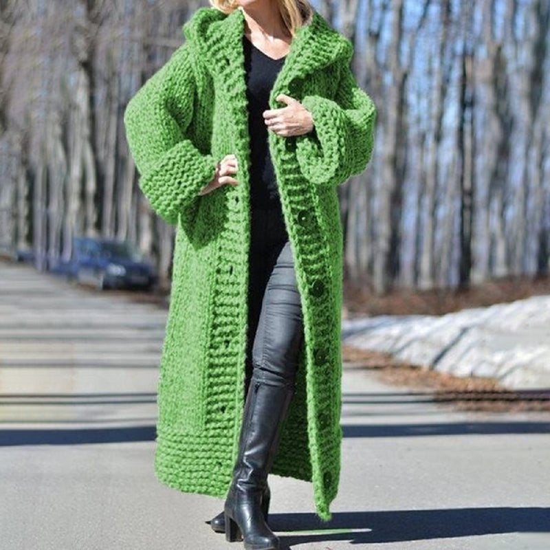 Oversized hooded cardigan long knitted jacket