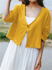 Basic Oversize Cropped Breathable Linen Jacket
