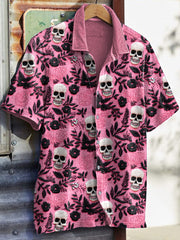 Men's Vintage Floral Skull Embroidery Pattern Shirt