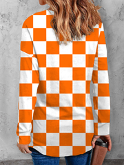 Orange Plaid V Neck Casual Tops