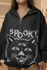 Long Sleeve Spooky Cat Print Sweatshirt
