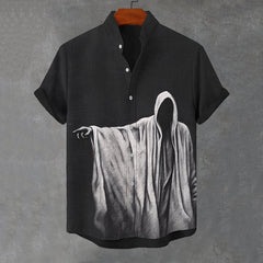 Men's Horror Dark Grim Reaper Ghost Print Casual Shirt