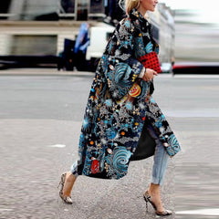 Fashion printed color loose long coat