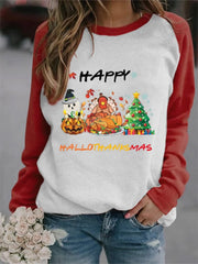 Ghost Turkey Christmas Tree Print Contrast Sweatshirt