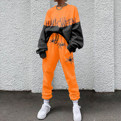 Halloween Spider Print Long Sleeve Two Piece Set