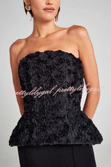 Dramatic Beauty 3D Floral Embroidered Chiffon Bandeau Top