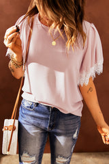 Women's Satin Lace Flutter Sleeve Top