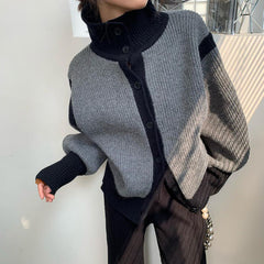 Loose soft waxy sweater with contrasting high neck