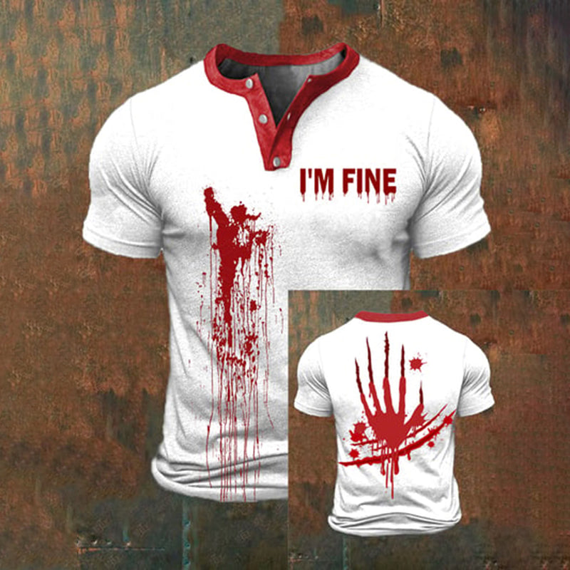 Men's Halloween Bloodstain I'm Fine Print Henley Shirt