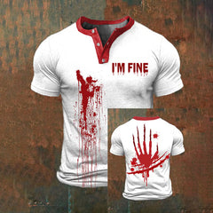 Men's Halloween Bloodstain I'm Fine Print Henley Shirt