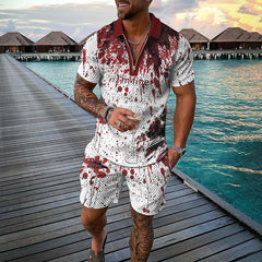 Men's Halloween I'm Fine Funny Print Short Sleeve Polo Shirt And Shorts Co-Ord