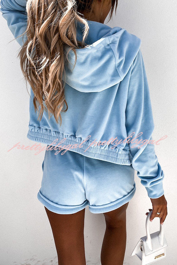Athleisure Hooded Sweatshirt and Elastic Waist Pocket Shorts Set