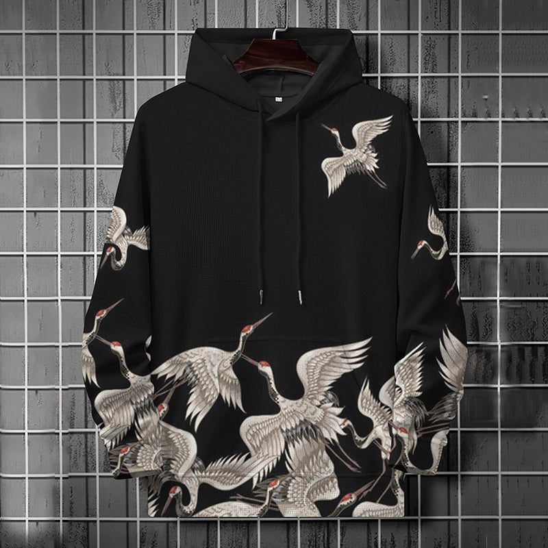 Japanese Art Crane Print Casual Hoodie