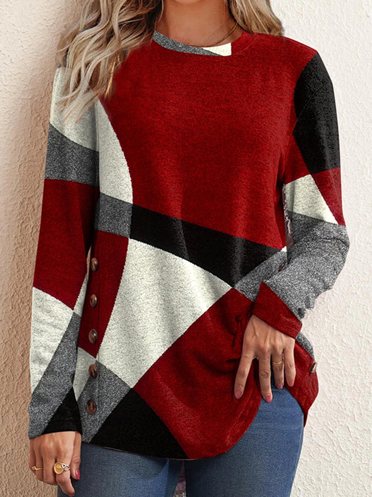 Simple Crew Neck Colorblock Long Sleeve T-Shirt