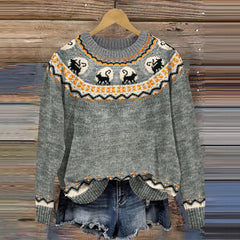 Halloween Cat Print Knitted Pullover Sweater