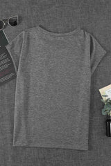 Women's Gray Pocketed Short Sleeve Tee with Side Slits