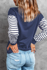 Women's Blue Striped Star Long Sleeve Top