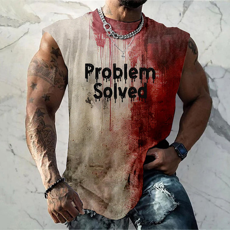 Men's Bloody Problem Solved Halloween Print Casual Tank Top
