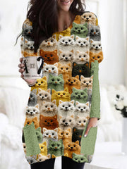Colorful Cute Cats Embroidered Cozy Knit Tunic