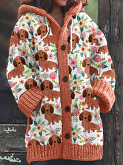 Vintage Floral And Dachshund Art Cozy Cardigan Sweater