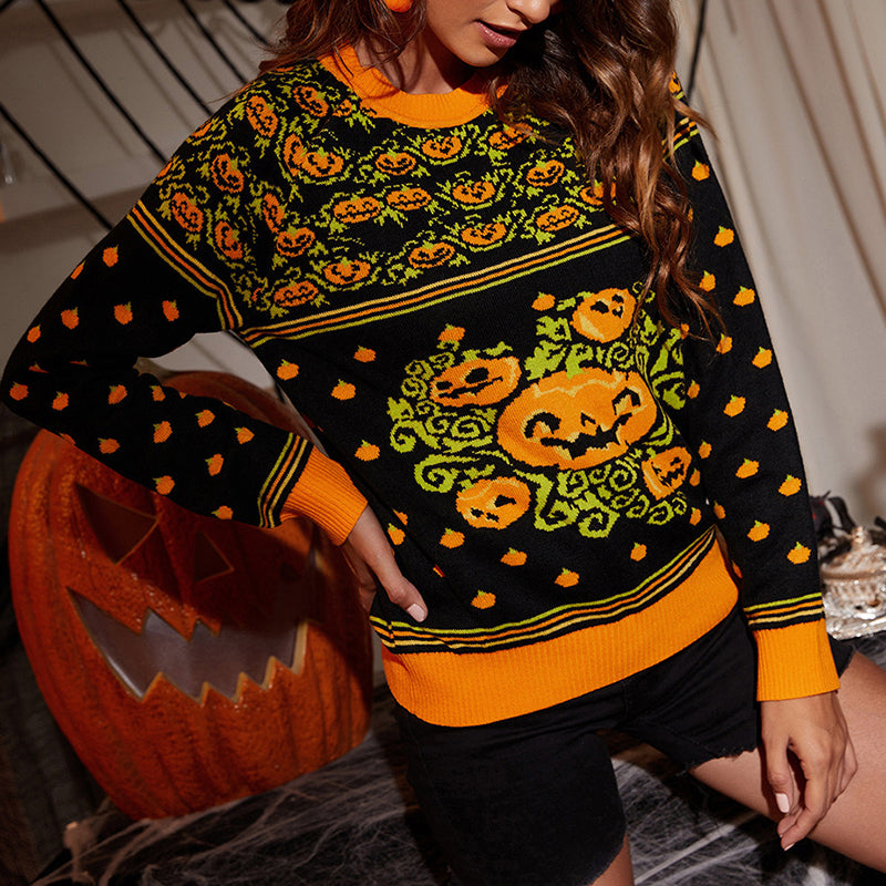 Crewneck Pumpkin Jacquard Halloween Sweater