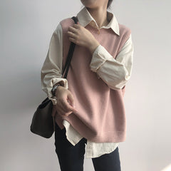 Solid color casual knitted vest