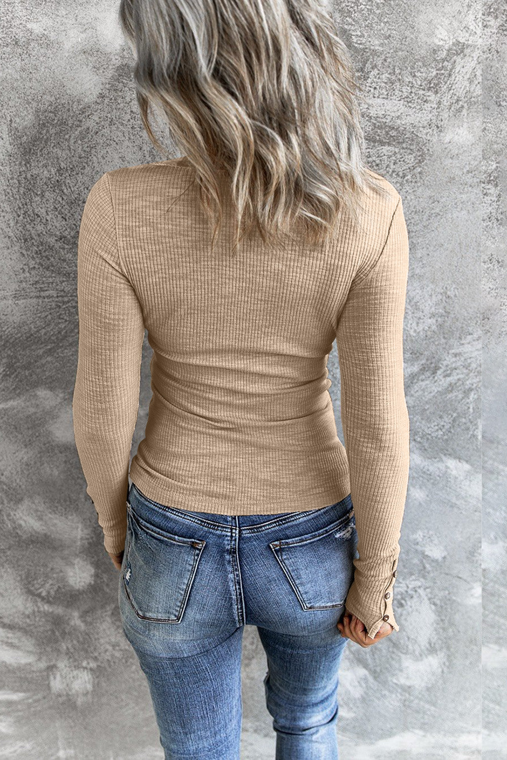 Women's Crewneck Buttons Ribbed Knit Top