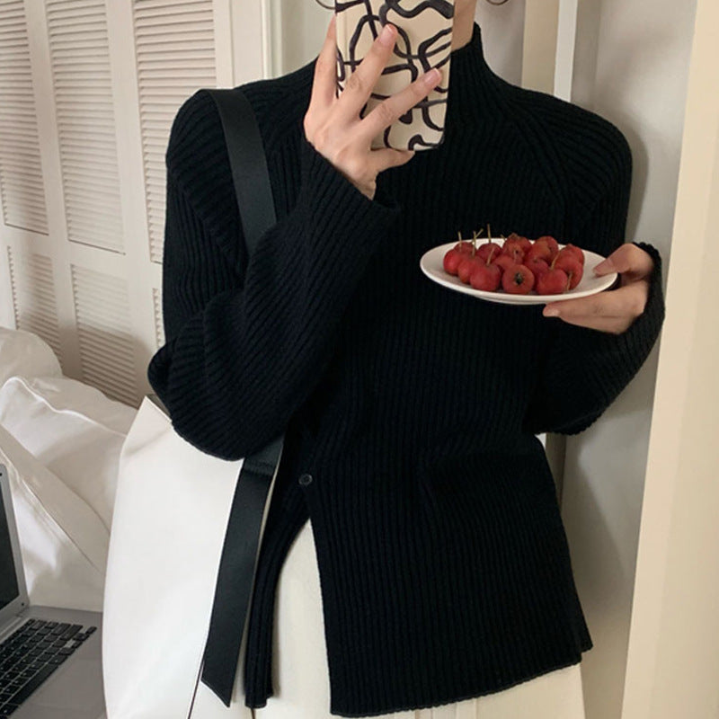 Retro Design Half Turtleneck  Sweater Top