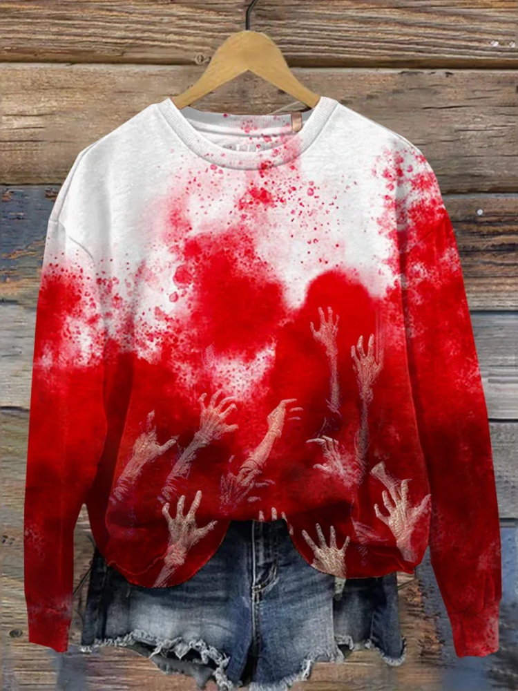 Women's Halloween Blood Gradient Print Casual Sweatshirt