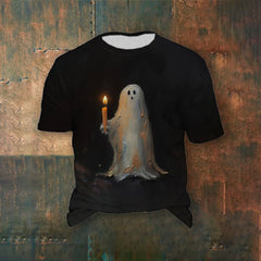 Retro Ghost Painting Candle Print T-Shirt
