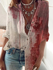 Blood Splatter Halloween You Can'T Scare Me I Have A Crazy Bestie Inspired Long-sleeve Linen Blend Shirt